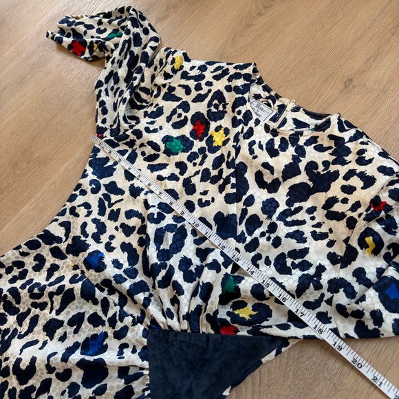Vintage Cream and Navy Colorful Leopard Print Dress Size Small - Picture 8 of 10